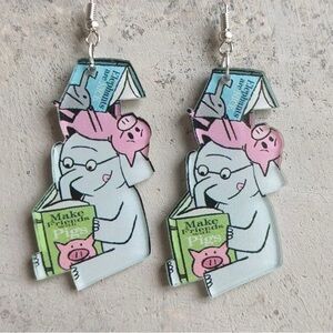 Elephant and Piggie Dangle Earrings – Perfect for Fans of Mo Willems! NWT
